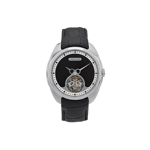 Heritor Automatic Men Roman Leather Watch - Silver/Black 46mm