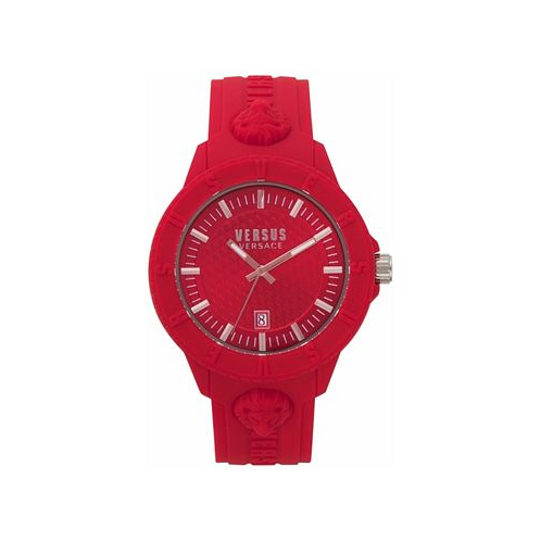 Versus Versace Mens 3 Hand Date Quartz Tokyo Red Silicone Watch 43mm