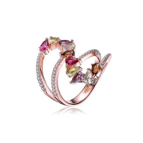 Genevive Sterling Silver 18K Rose Gold Plated Multi Colored Swirl Setting Ring