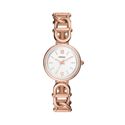 Fossil Womens Carlie Three-Hand Rose Gold-Tone Stainless Steel Watch 30mm