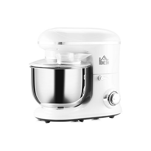 HOMCOM Stand Mixer with 6+1P Speed 600W Tilt Head Kitchen Electric Mixer with 7.5 Qt Stainless Steel Mixing Bowl Beater Dough Hook and Splash Guard for Baking Bread Cakes Cookie White