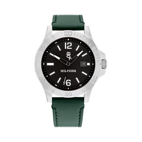 Tommy Hilfiger Mens Quartz Green Leather Strap Watch 46mm