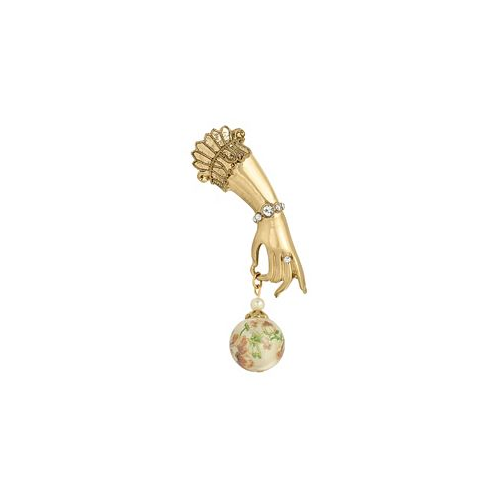 2028 Gold Tone Ladies Hand Pin with Flower Bead Charm