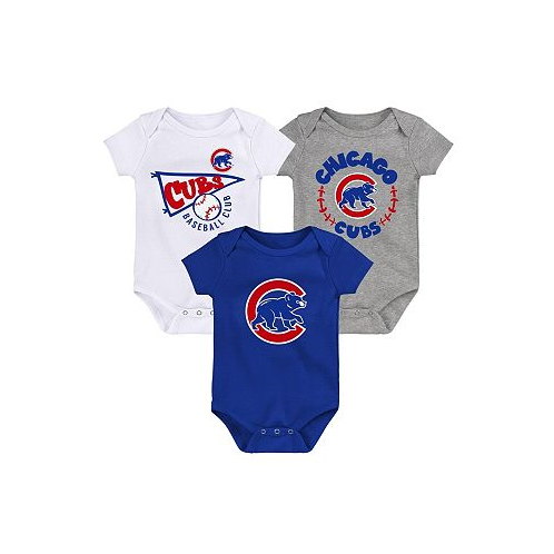 Outerstuff Newborn and Infant Boys and Girls Royal White Heather Gray Chicago Cubs Biggest Little Fan 3-Pack Bodysuit Set