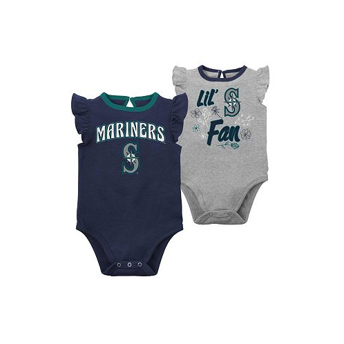 Outerstuff Newborn and Infant Boys and Girls Navy Heather Gray Seattle Mariners Little Fan Two-Pack Bodysuit Set