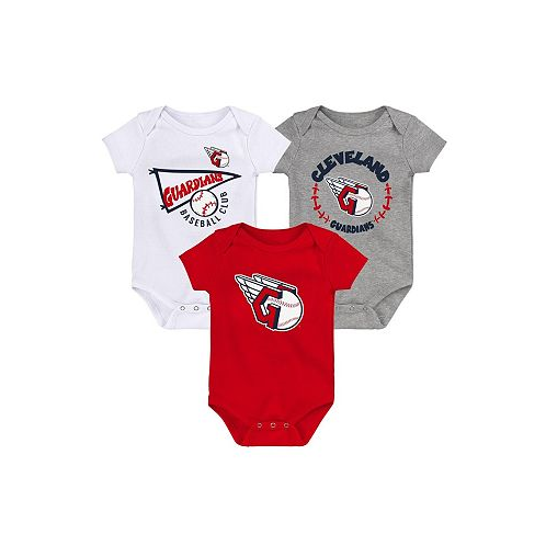 Outerstuff Infant Boys and Girls Red and White and Heather Gray Cleveland Guardians Biggest Little Fan 3-Pack Bodysuit Set