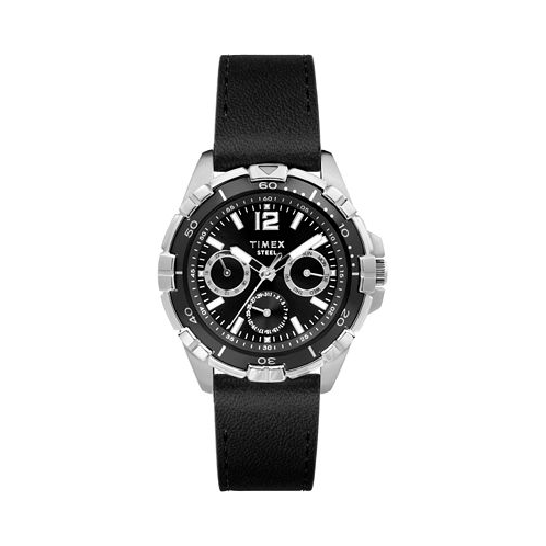 Timex Mens Quartz Analog Premium Dress Leather Black Watch 44mm