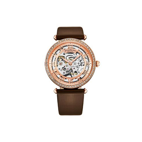 Stuhrling Womens Legacy Brown Leather Two-Tone Rose-Gold Dial 45mm Round Watch