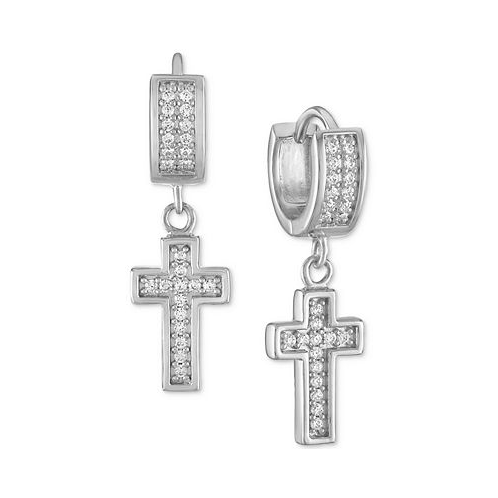 Esquire Mens Jewelry Cubic Zirconia Dangle Cross Huggie Hoop Earrings in Sterling Silver