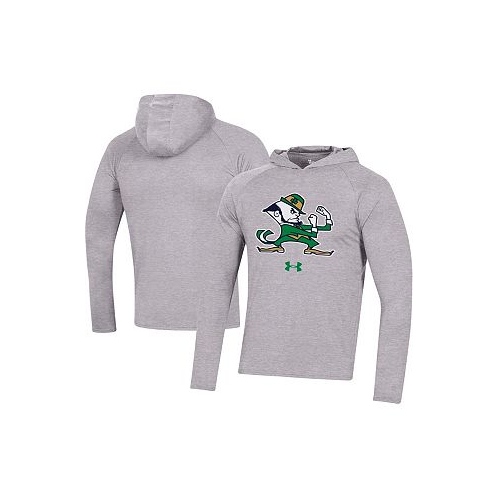 Under Armour Mens Heather Gray Notre Dame Fighting Irish School Logo Raglan Long Sleeve Hoodie Performance T-shirt