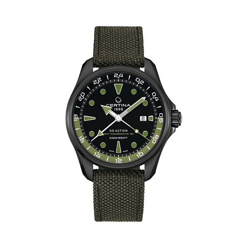 Certina Mens Swiss Automatic DS Action GMT Green Synthetic Strap Watch 43mm