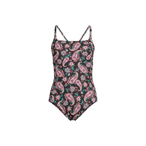Lands End Plus Size Chlorine Resistant Smocked Square Neck One Piece Swimsuit with Adjustable Straps
