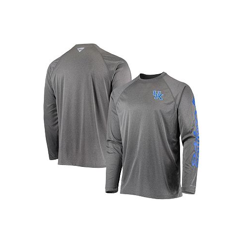 Columbia Mens Heathered Charcoal Kentucky Wildcats PFG Terminal Tackle Raglan Omni-Shade Long Sleeve T-shirt