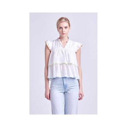 English Factory Womens Colorblock Edge Tiered Top