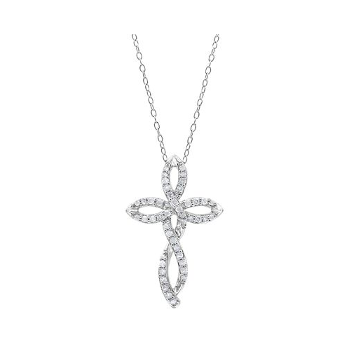 Macys Diamond Cross 18 Pendant Necklace (1/4 ct. t.w.) in Sterling Silver