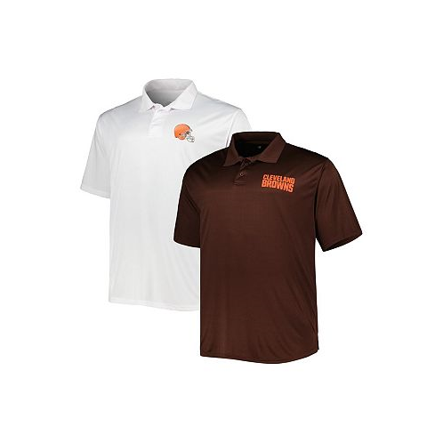 Fanatics Mens Brown White Cleveland Browns Big and Tall Solid Two-Pack Polo Shirt Set