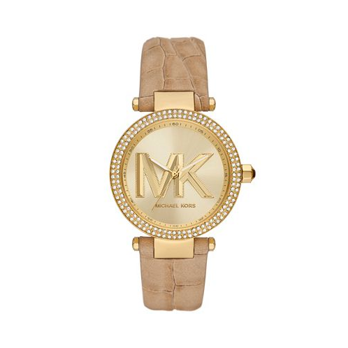 Michael Kors Womens Parker Quartz Three-Hand Luggage Suede Leather Watch 39mm