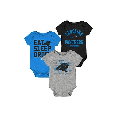 Outerstuff Newborn and Infant Boys and Girls Black Blue Carolina Panthers Eat Sleep Drool Football Three-Pack Bodysuit Set