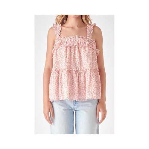 Free the Roses Womens Floral Textured Flounce Top