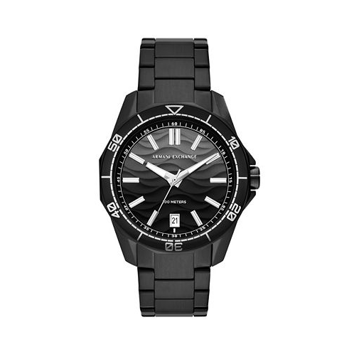 A|X Armani Exchange Mens Quartz Three Hand Date Black Stainless Steel Watch 44mm