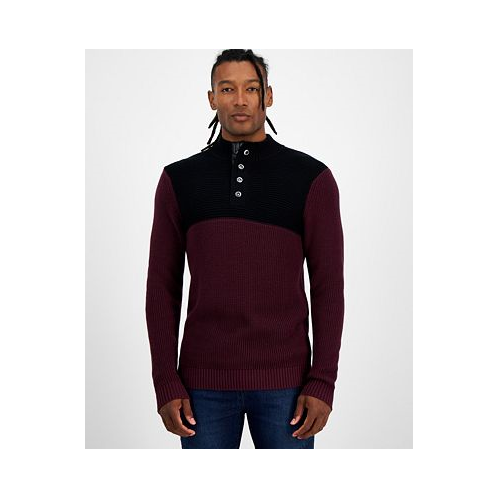 I.N.C. International Concepts Mens Regular-Fit Colorblocked Textured 1/4-Snap Mock-Neck Sweater