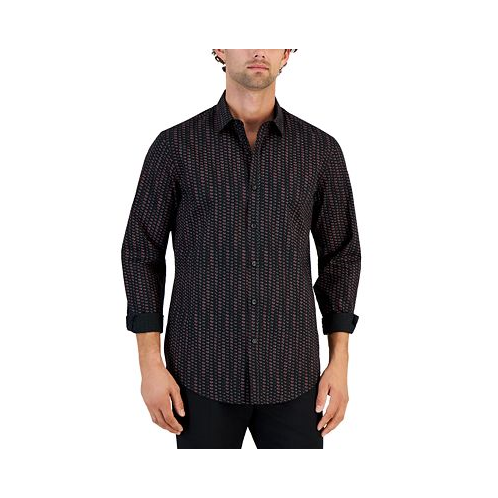 Alfani Mens Round Geometric Print Long-Sleeve Button-Up Shirt