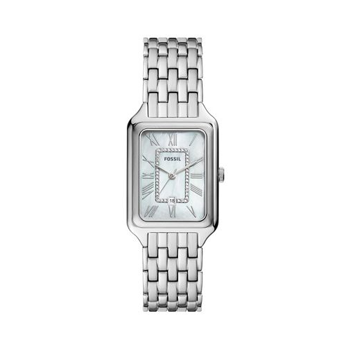 Fossil Womens Raquel Three-Hand Date Silver-Tone Stainless Steel Watch 26mm