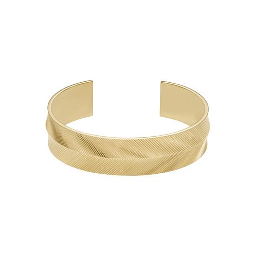 Fossil Harlow Linear Texture Gold-Tone Stainless Steel Cuff Bracelet