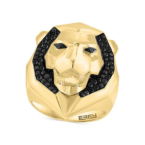 EFFY Collection EFFY Mens Black Spinel Lion Ring (7/8 ct. t.w.) in 14k Gold-Plated Sterling Silver