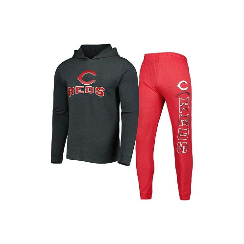 Concepts Sport Mens Heather Red Heather Charcoal Cincinnati Reds Meter Hoodie and Joggers Set