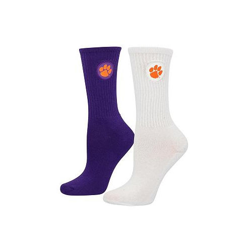 ZooZatz Womens Purple White Clemson Tigers 2-Pack Quarter-Length Socks