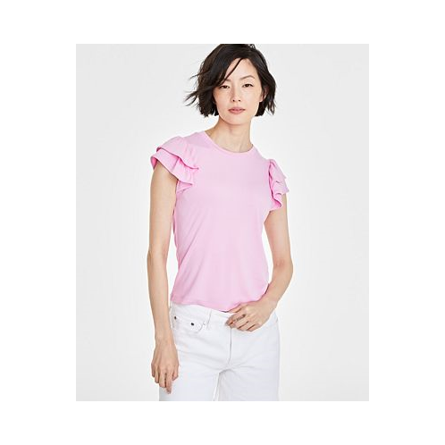 On 34th Womens Flutter-Sleeve Ribbed Top
