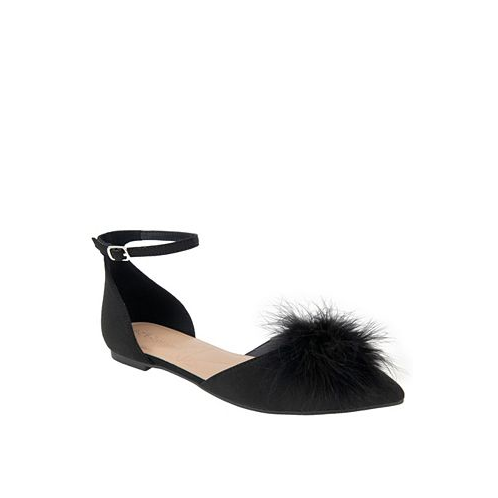 BCBGeneration Womens Kassia Faux Feather Ankle Strap Ballet Flat