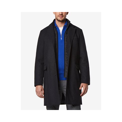 Marc New York Mens Sheffield Melton Wool Slim Overcoat with Interior Bib