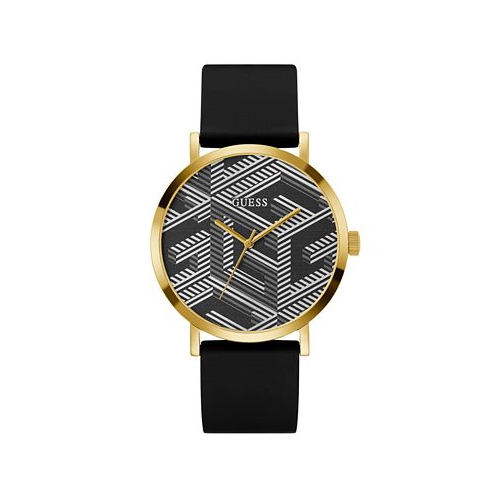 GUESS Mens Analog Black Silicone Watch 44mm