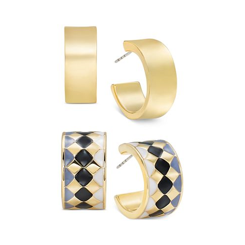 On 34th Gold-Tone 2-Pc. Set Small Color Block Hoop Earrings