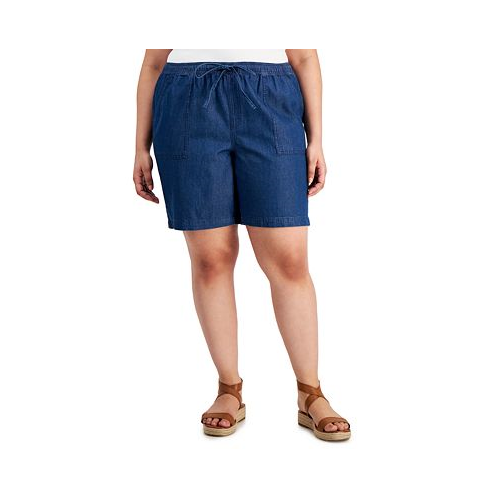 Style & Co Plus Size Chambray Drawstring Pull-On Shorts