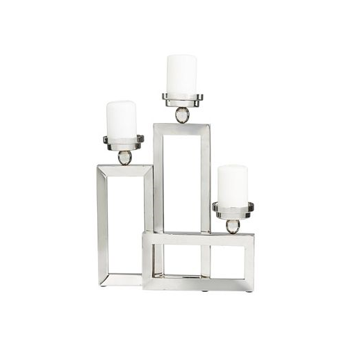 Rosemary Lane Stainless Steel Open Frame Geometric Candelabra with Various Rectangles 16 x 5 x 16