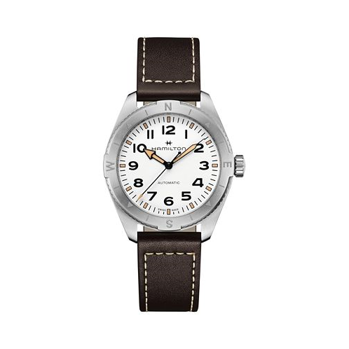 Hamilton Mens Swiss Automatic Khaki Field Expedition Brown Leather Strap Watch 41mm