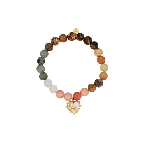 Unwritten Mother of Pearl Heart and Star Multi Color Stone Beaded Stretch Bracelet