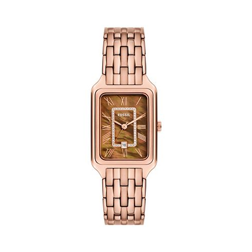 Fossil Womens Raquel Three-Hand Date Rose Gold-Tone Stainless Steel Watch 26mm