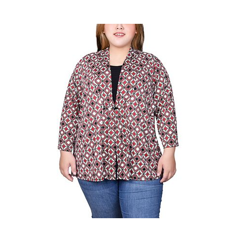 NY Collection Plus Size Puff Print 3/4 Sleeve 2-Fer Top
