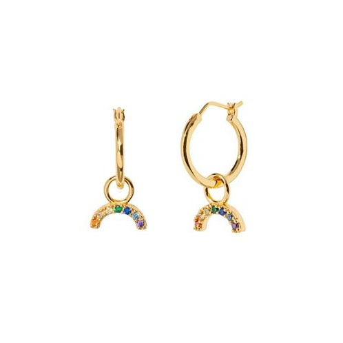 Little Sky Stone Womens 14K Gold Plated Earrings Rainbow Hoops