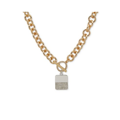 DKNY Two-Tone Crystal Charm Toggle 17 Collar Necklace