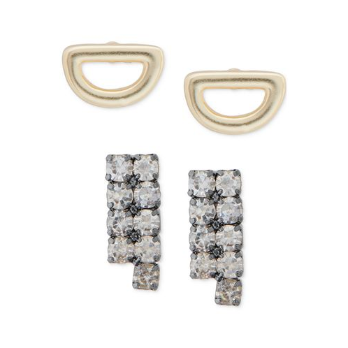 Lucky Brand Two-Tone 2-Pc. Set Half-Circle & Crystal Stud Earrings
