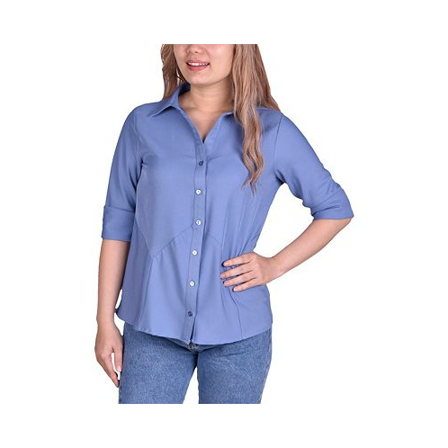 NY Collection Petite Long Sleeve Button-Front Blouse
