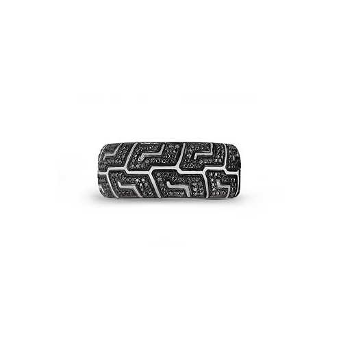 LuvMyJewelry Pro Rider Design Tire Tread Rhodium Plated Sterling Silver Black Diamond Ring