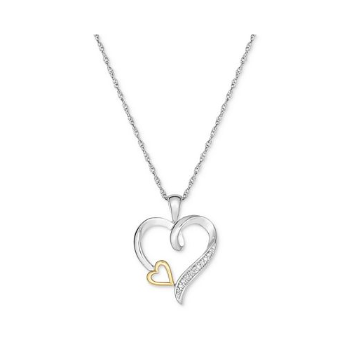 Macys Diamond Accent Double Heart 18 Pendant Necklace in Sterling Silver & 10k Gold
