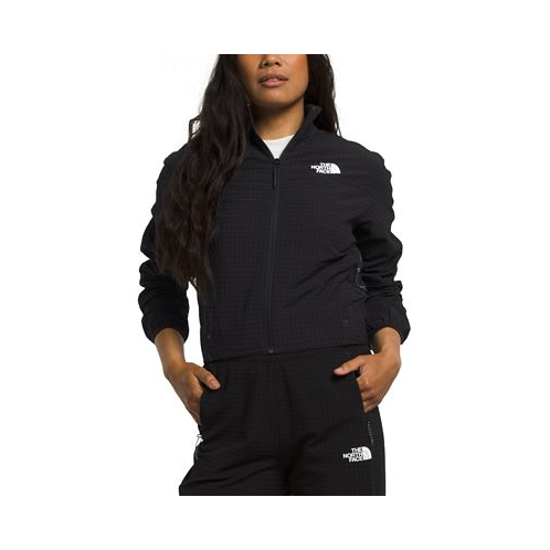 The North Face Womens Tekware Grid-Print Full-Zip Cropped Jacket