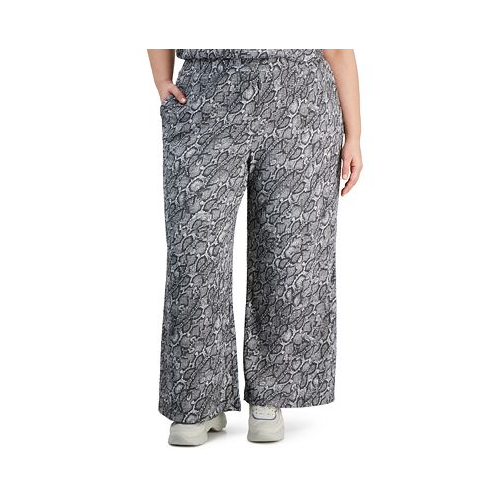 Bar III Trendy Plus Size Snakeskin-Print Pull-On Pants